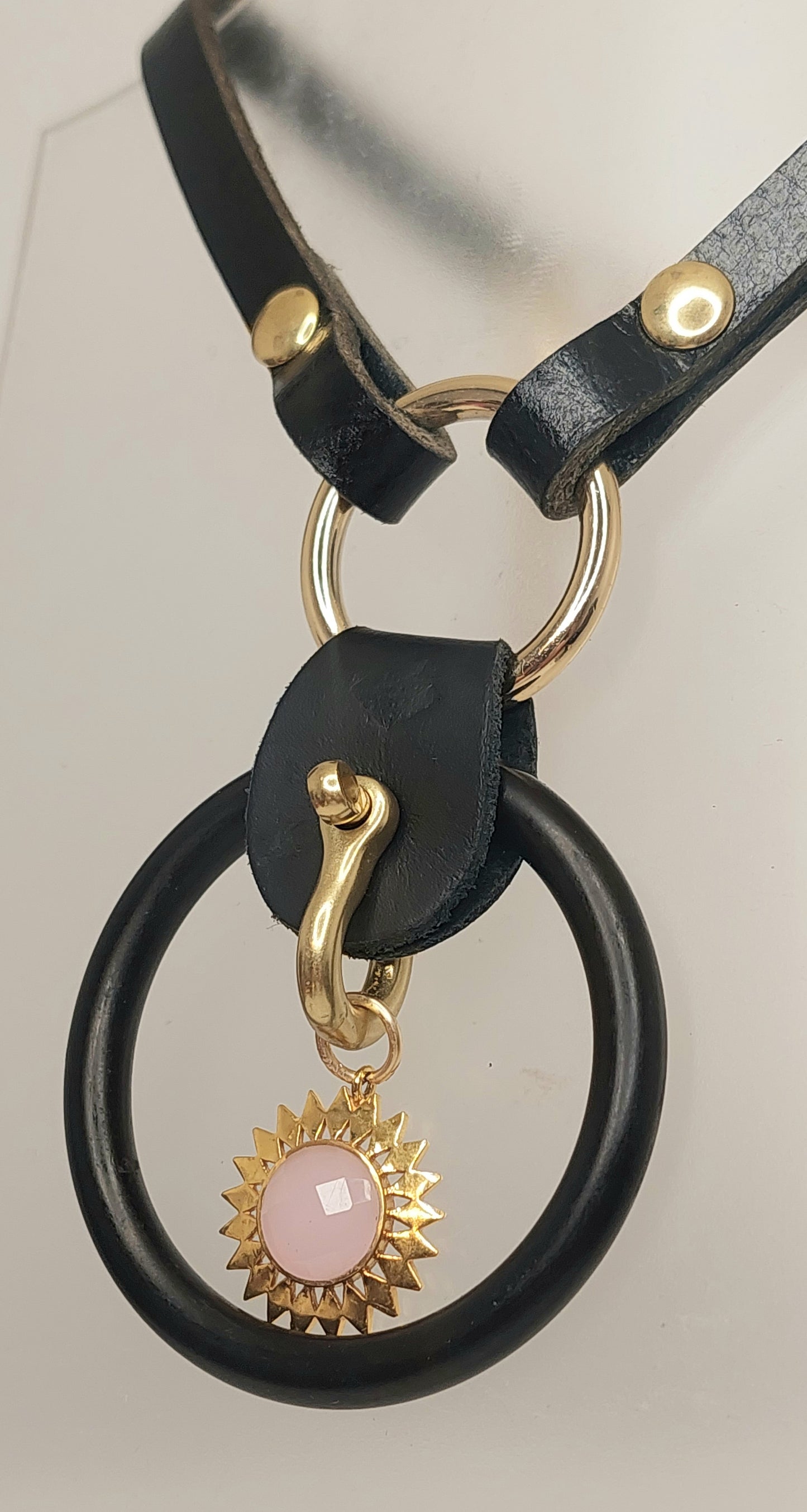 Pink Quartz Sunburst & Steel Oring Collar. Handmade.