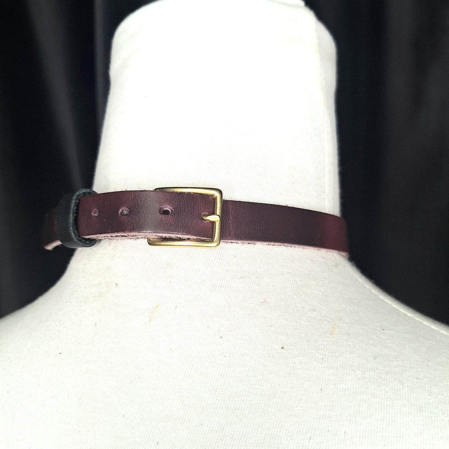 Love Shackle Gold and Black Leather Choker. Handmade. Adjustable closure.