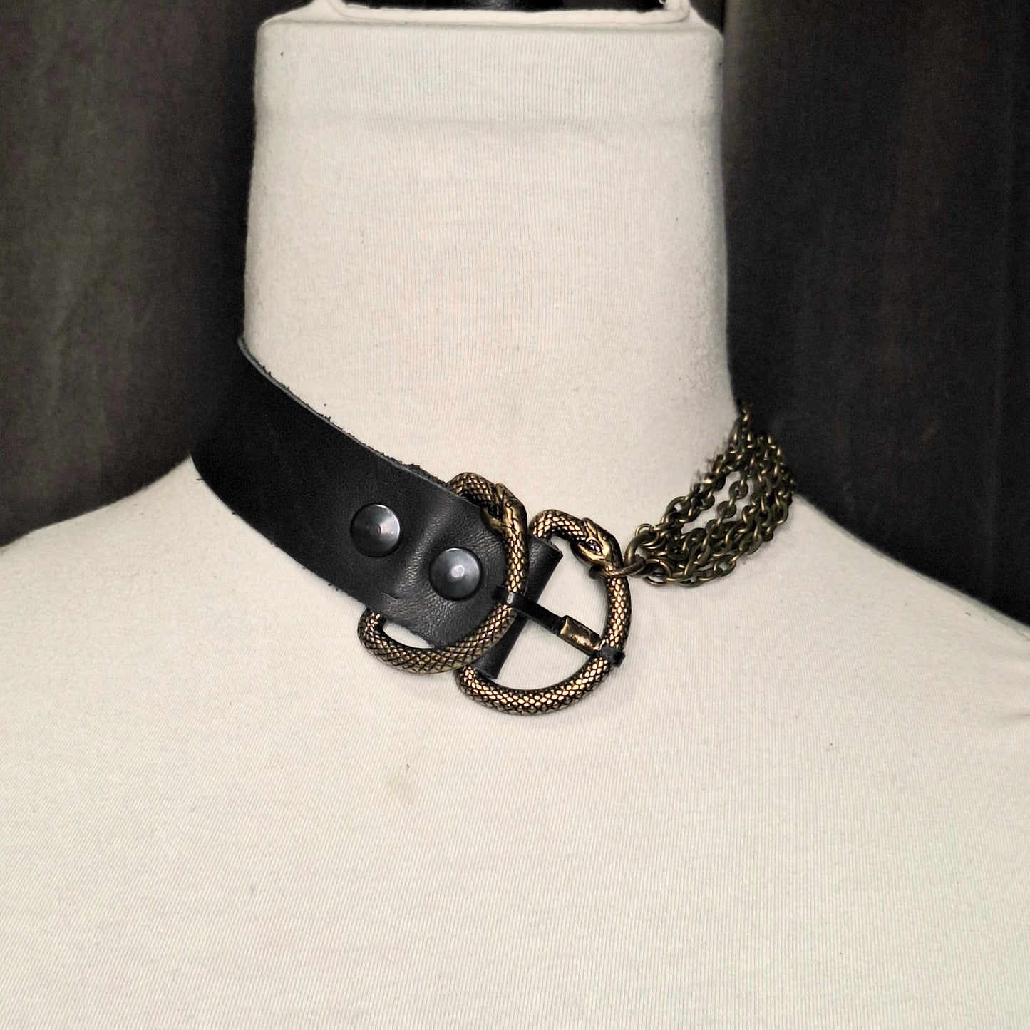 Ouroboros Asymmetrical Leather and Multi Chain Collar.