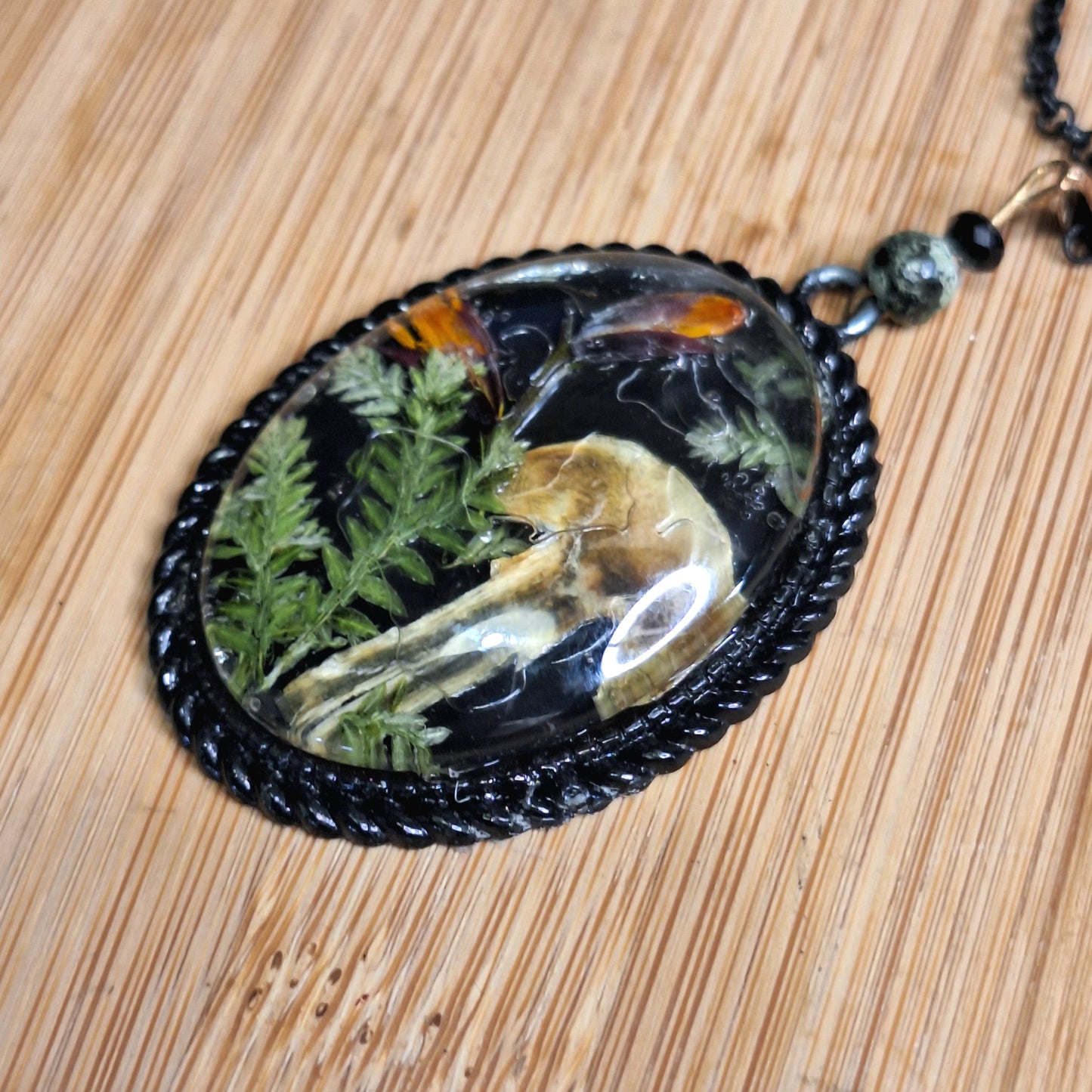 One-of-a-kind, real mushroom and greenery pendant. Vintage locket vibes for a sophisticated goth look.