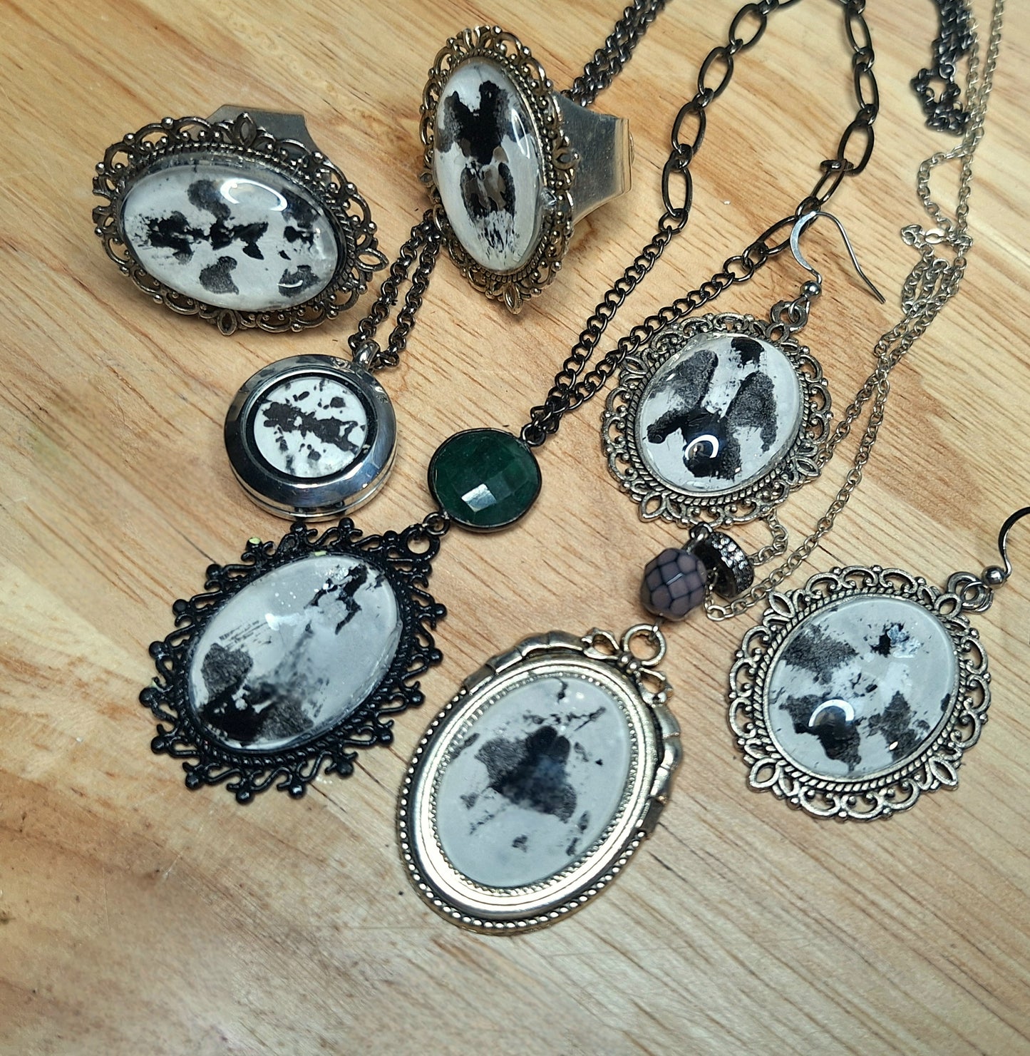 Rorschach Test II. Emerald & Ink Blot Pendant Necklace. Handmade. One-of-a-kind.