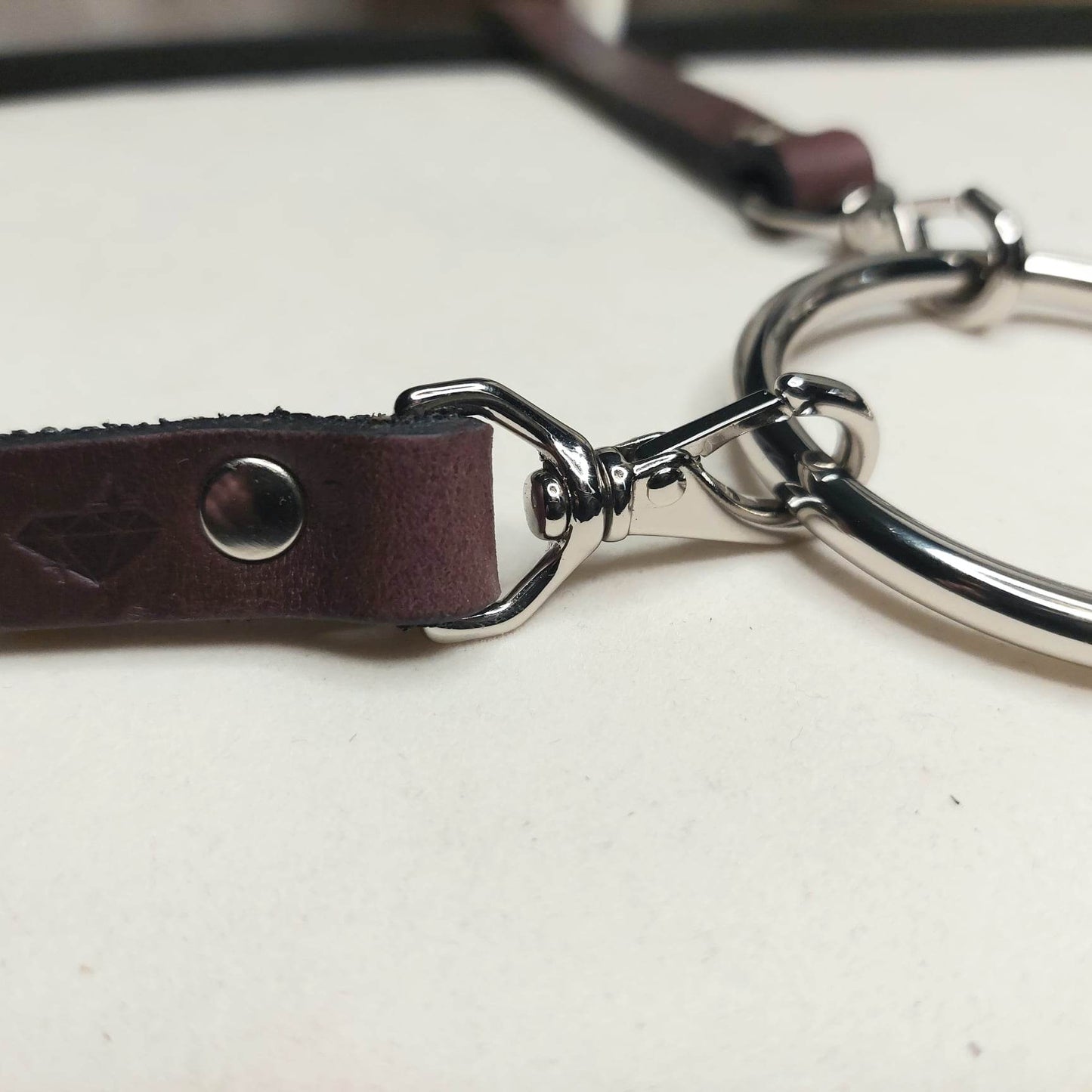 The Nightshade. Handmade Plum Leather Collar with 1" Oring and Swivel Snaps. Interchangeable centerpieces. Design your own.