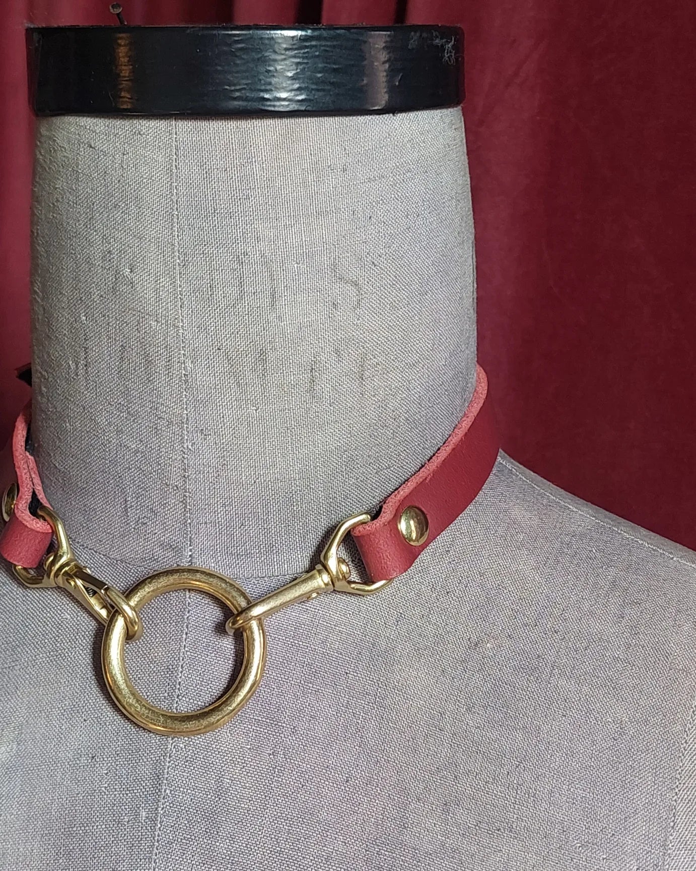 Ruby Red Leather & O-ring Nightshade Collar. Custom Sized. Handmade. Create your own combinations.