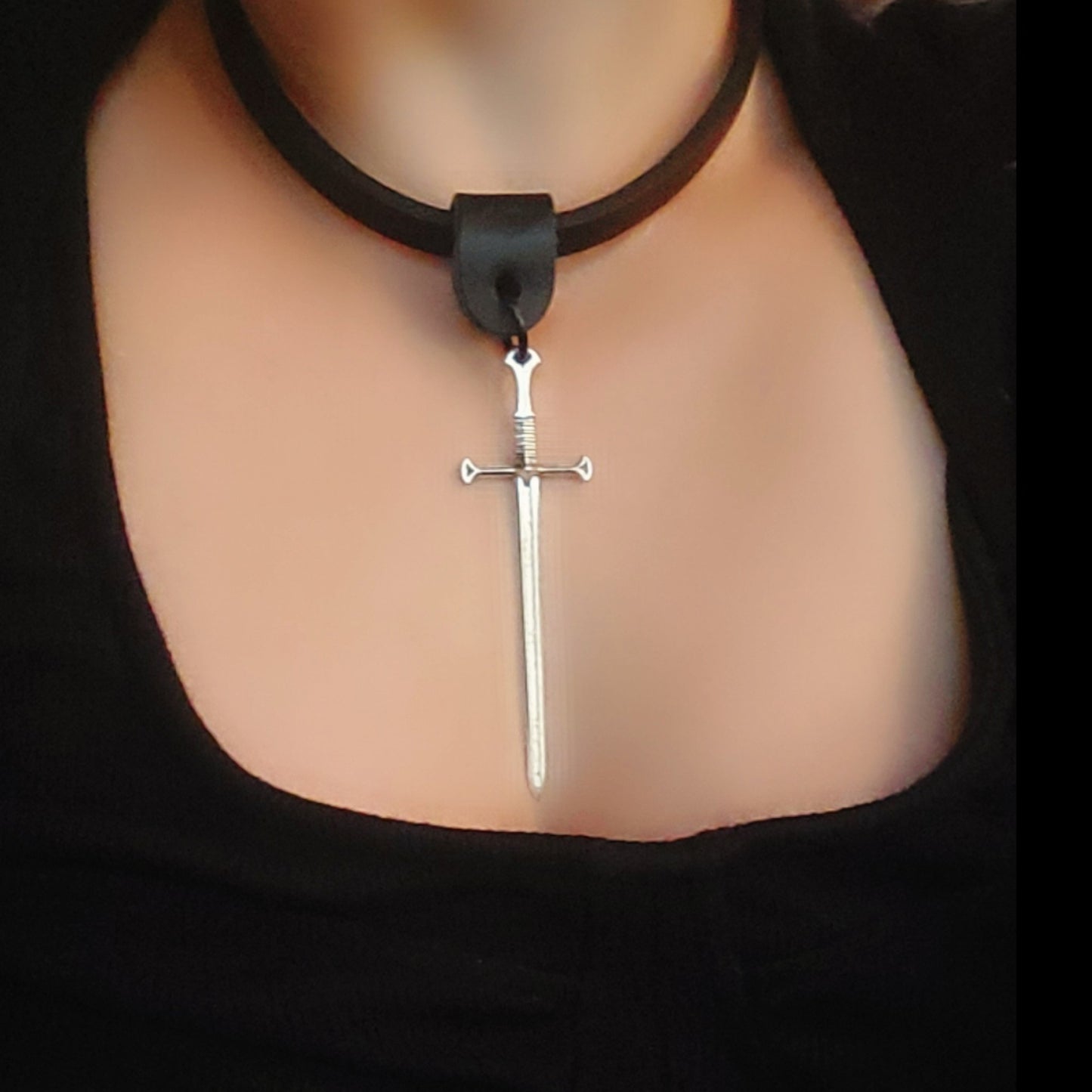 Ace of Swords Minimalist Goth Leather Necklace. Handmade.
