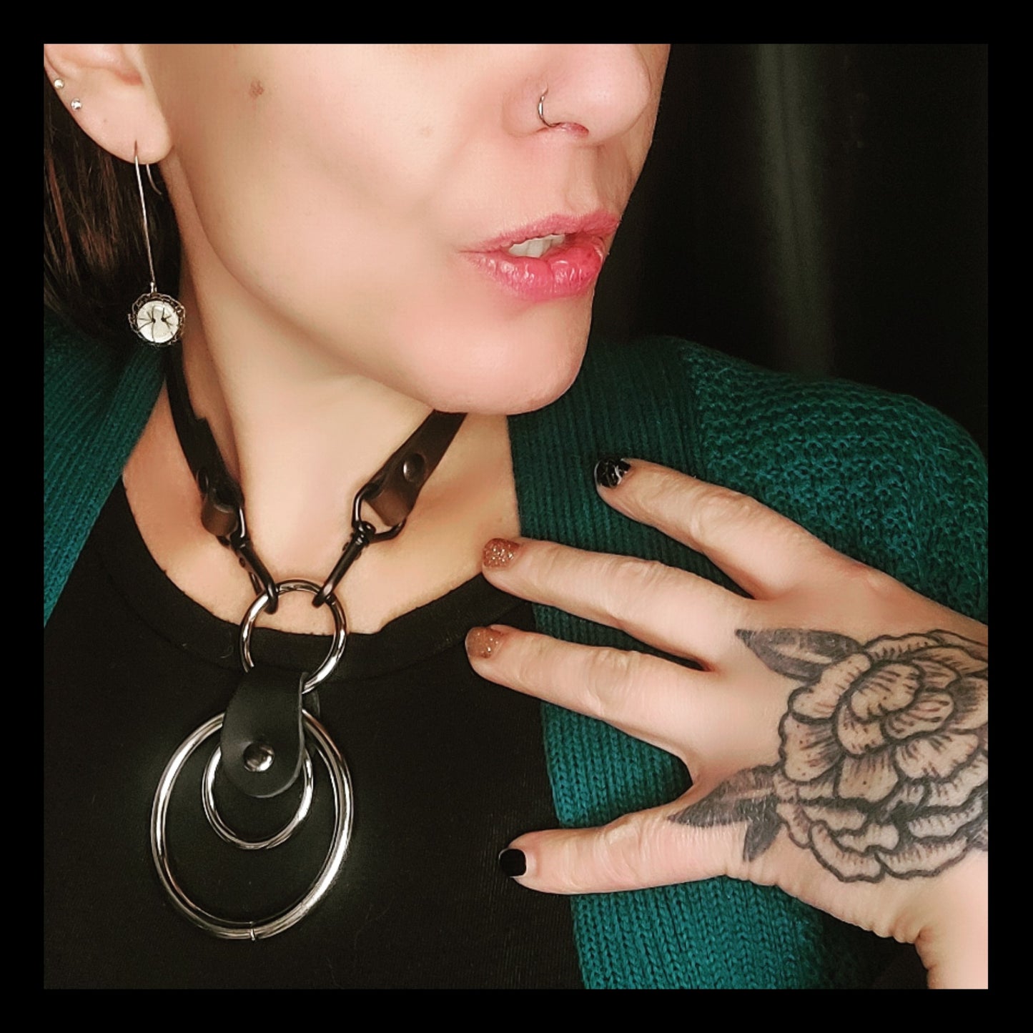 The Aura. Triple O-ring, Plum Leather Collar. Handmade.