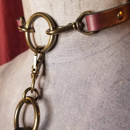 Black Dahlia - 1" Antique oring and black leather choker. Custom sized. Handmade.