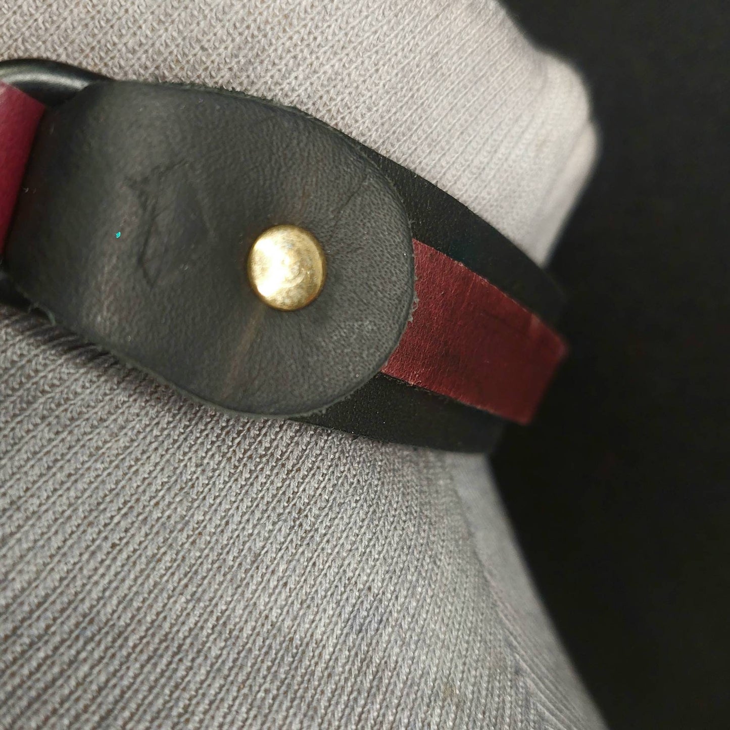 PB & J Plum and black leather choker with gold swivel snap and rivets. Handmade. Men's and women's.