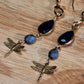 Antique gold dragonfly charm and blue sapphire art deco earrings.