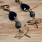 Antique gold dragonfly charm and blue sapphire art deco earrings.