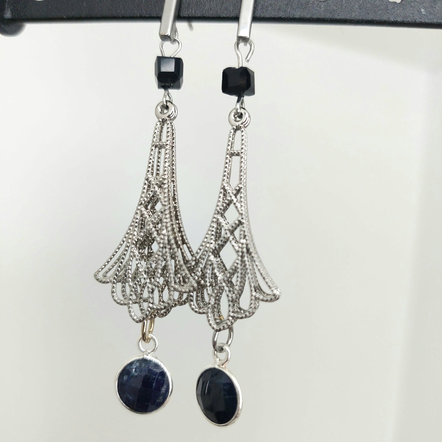 Sapphire Filigree Drop Earrings