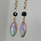 Sky blue and pink glass pendant earrings with gold chain and posts.