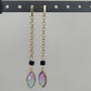 Sky blue and pink glass pendant earrings with gold chain and posts.