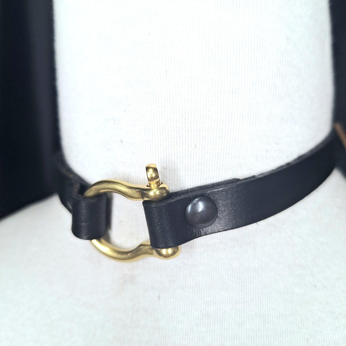 Love Shackles leather choker. Handmade. Solid brass shackle pin 