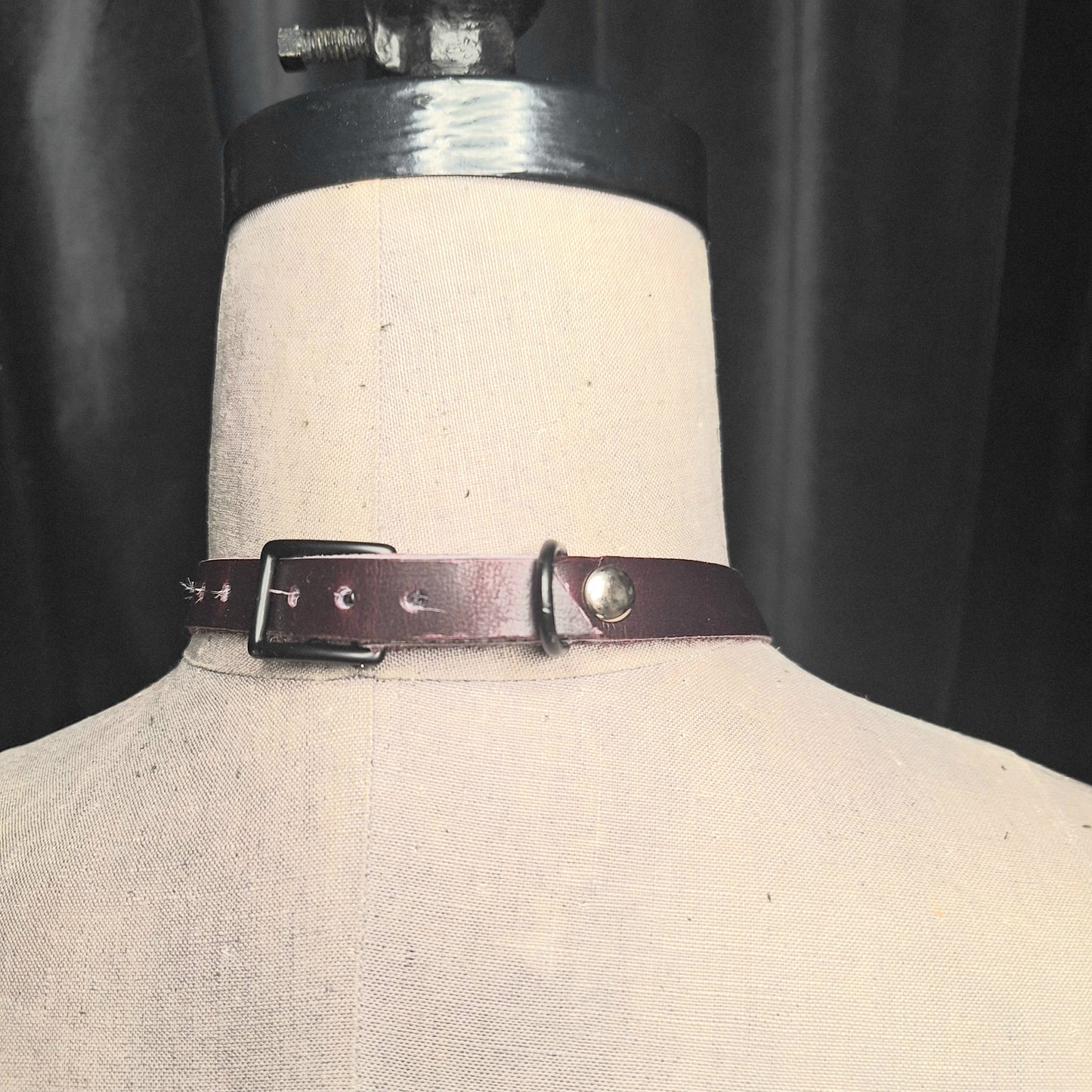 Plum leather collar with Moonstone Star Pendant