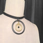 Chic Black Leather & Onyx collar. Gold and Black Orings.