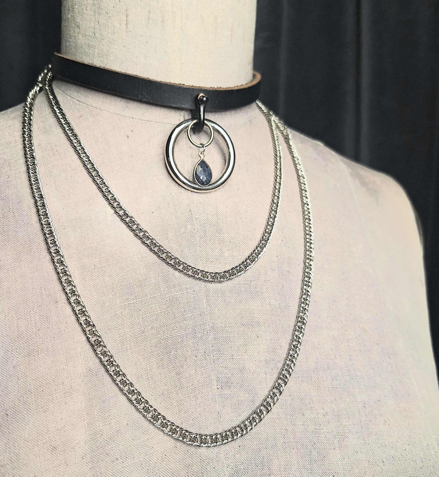 Draped Chain, Sapphire, and Leather Choker