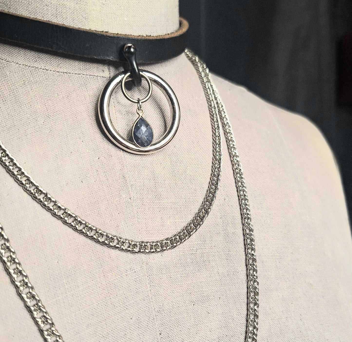 Draped Chain, Sapphire, and Leather Choker