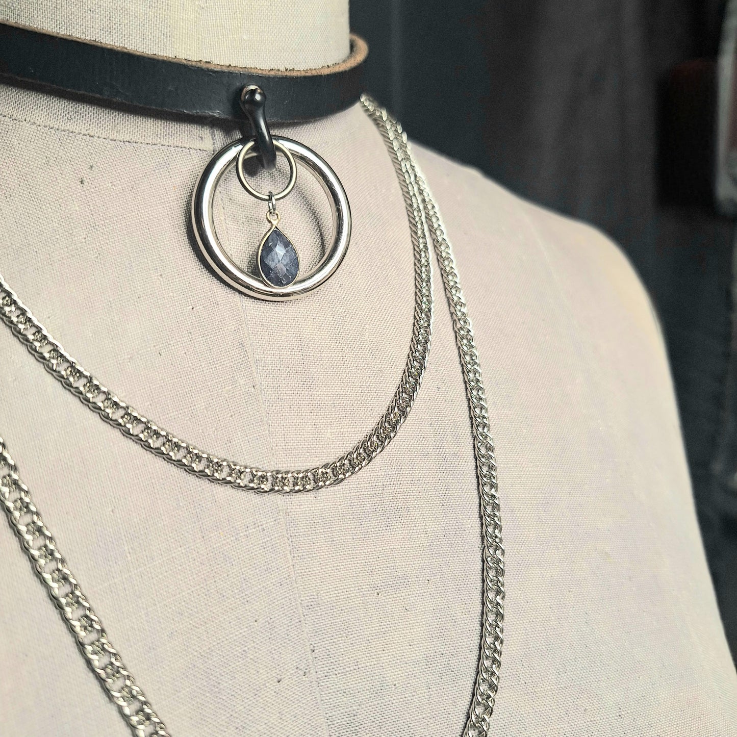 Draped Chain, Sapphire, and Leather Choker