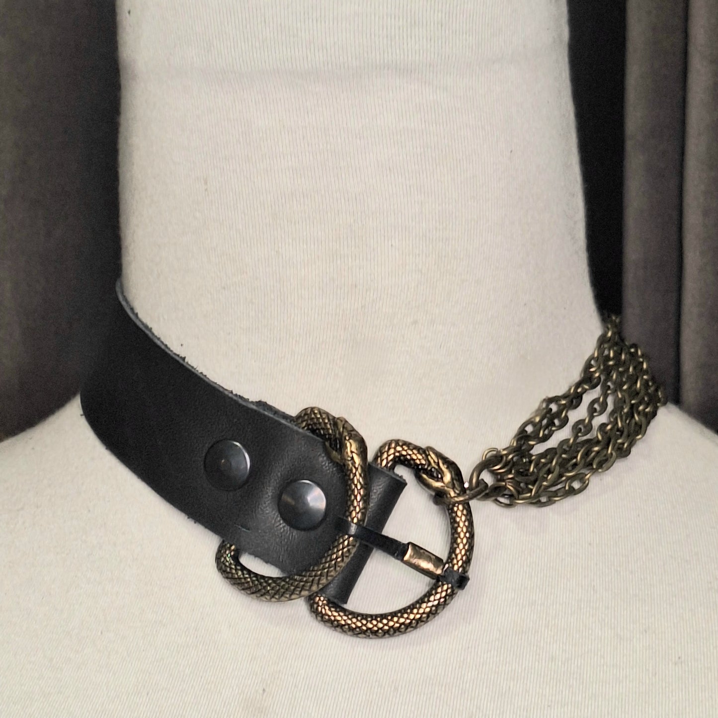 Ouroboros Asymmetrical Leather and Multi Chain Collar.