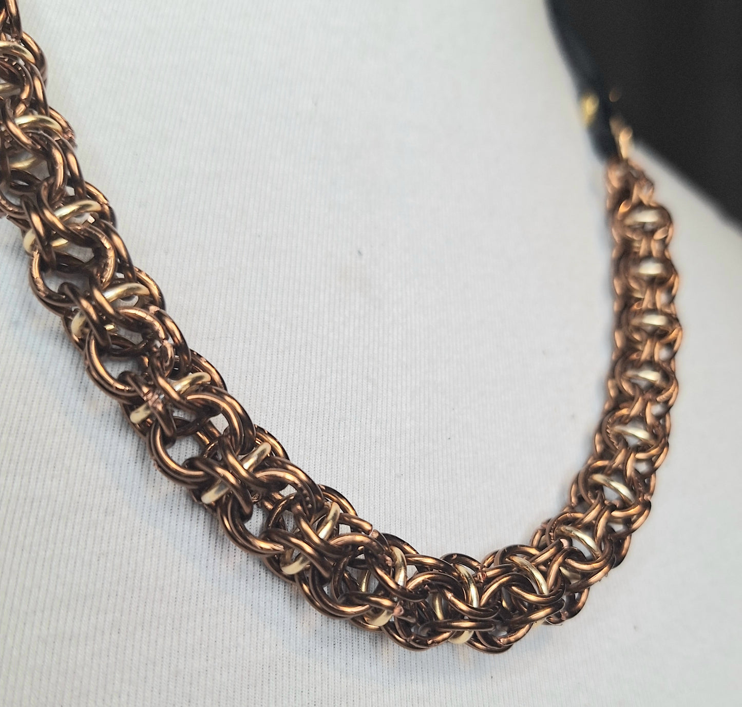 The Copperhead. A handmade chainmail & stitched leather, layered necklace. One of a kind, sophisticated, made with love. Copper wire.