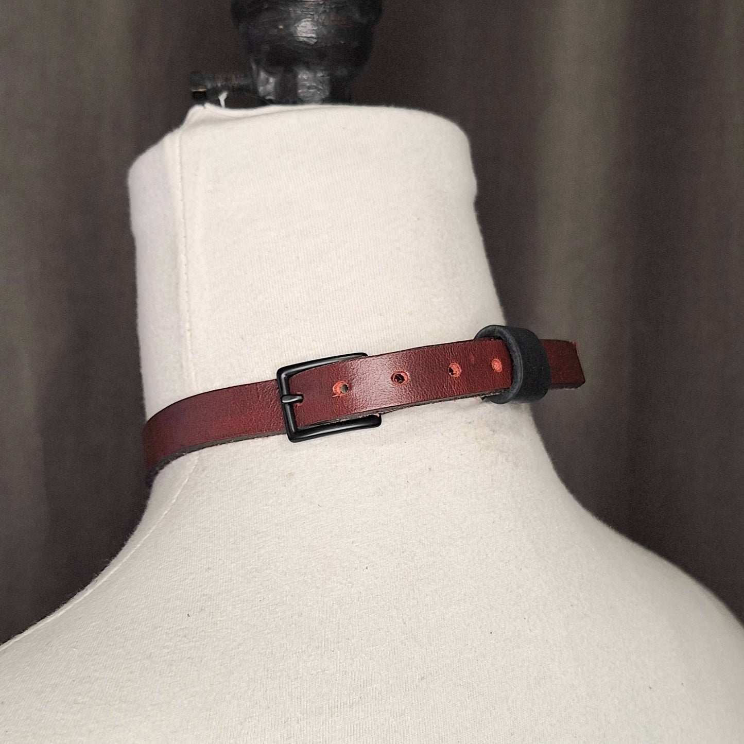 The Chome Ruby. Ruby Red Leather Collar. 2" silver O-ring, solid brass. Black buckle closure. Handmade.