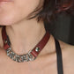 Silver Scarlet. Ruby red leather choker with curb chain centerpiece. Handmade. Unisex. Made as ordered.