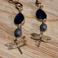 Antique gold dragonfly charm and blue sapphire art deco earrings.