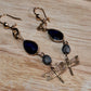 Antique gold dragonfly charm and blue sapphire art deco earrings.