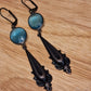 Blue stone and black victorian goth style earrings. Handmade.