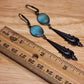 Blue stone and black victorian goth style earrings. Handmade.