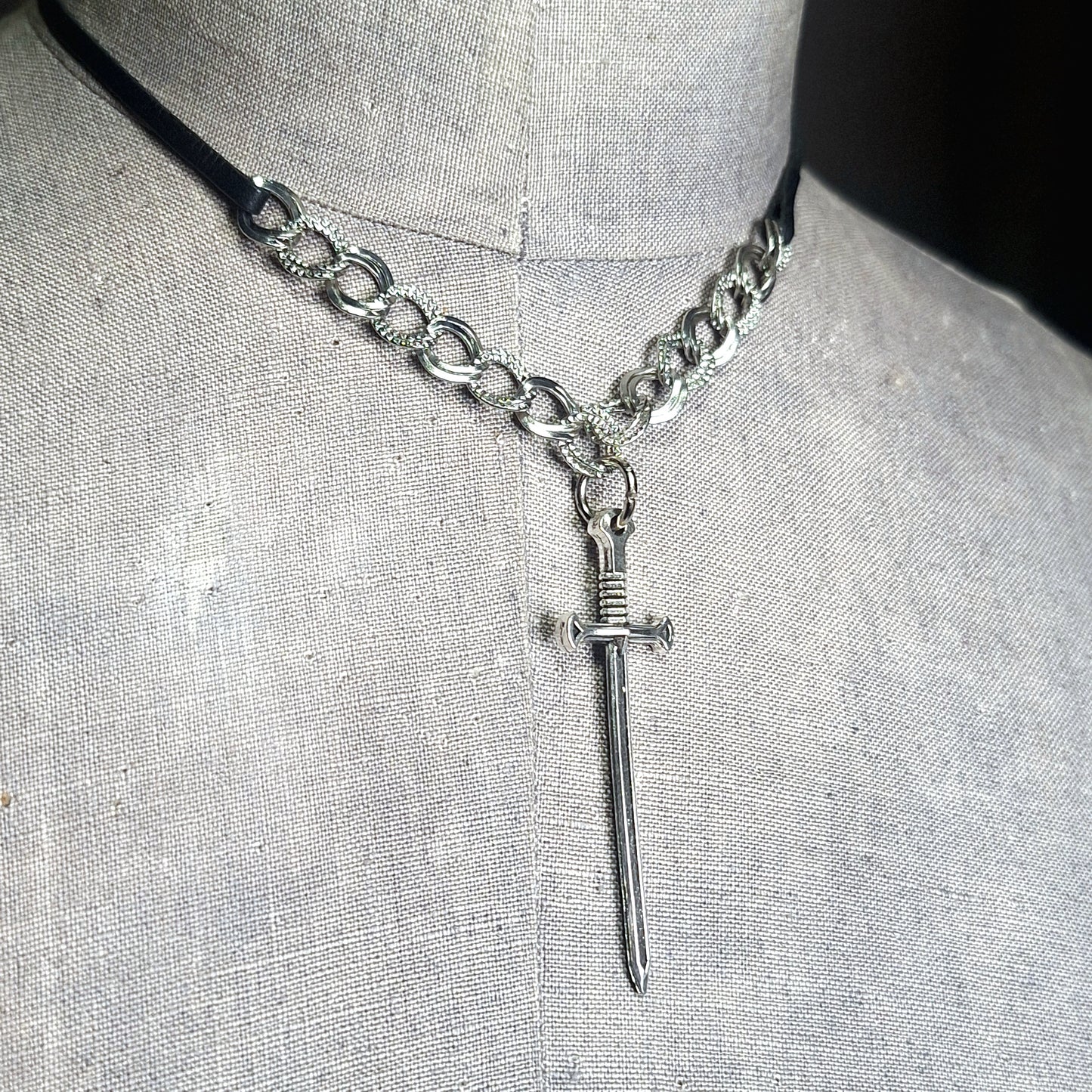 Sword & the Stone dagger necklace. Handmade goth minimalist necklace.