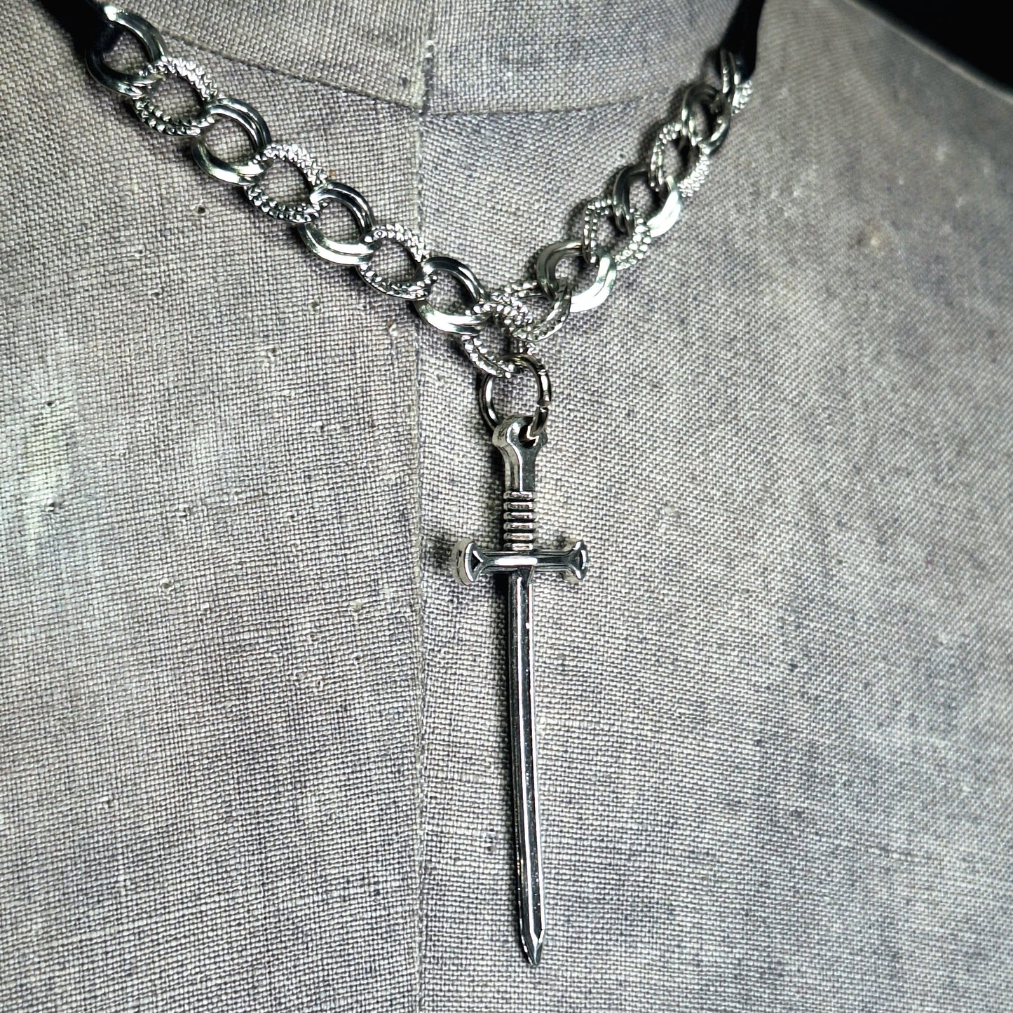 Sword & the Stone dagger necklace. Handmade goth minimalist necklace.