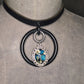 Black & Blue flower, steel Oring, and chic leather statement necklace. Handmade. One-of-a-kind.