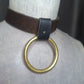 Olive leather choker with slide on 2" gold plated O-ring. Wear multiple ways. Unisex. Handmade. Adjustable buckle closure.