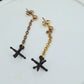 Jacks earrings. Gold chain & black jacks charms.