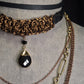 Foundry Tear Chainmail Layered Necklace. Copper & gold finish. Black leather.  One-of-a-kind. Handmade.