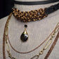Foundry Tear Chainmail Layered Necklace. Copper & gold finish. Black leather.  One-of-a-kind. Handmade.