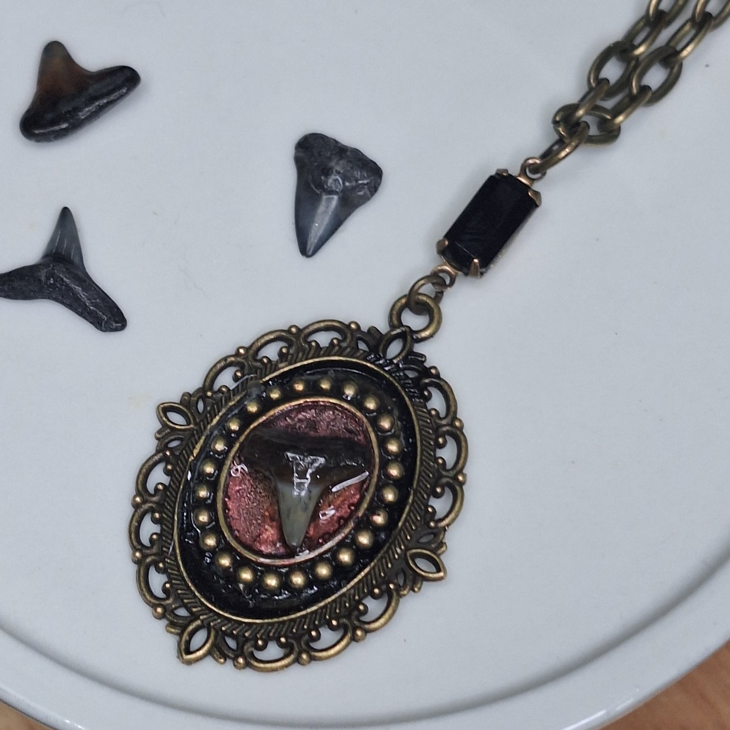 Baby Teeth. Shark Tooth Cameo Necklace.