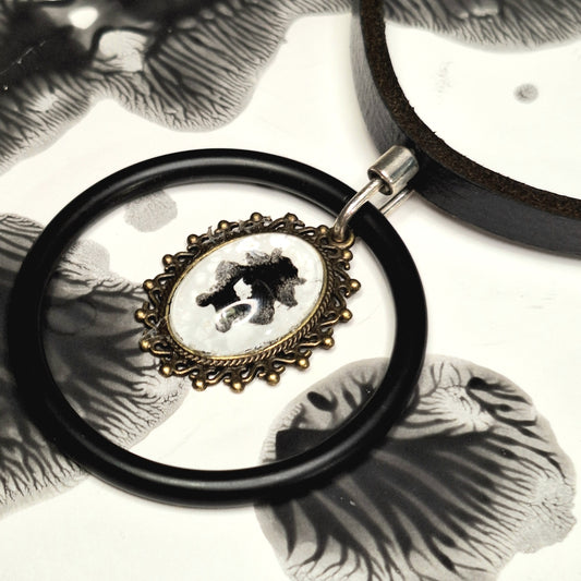 The Watchman Ink Blot Choker. Mix finishes. Antique frame, black steel O-ring.