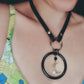 Luna Eclipse Statement Necklace. Leather, steel, Moonstone. Handmade.