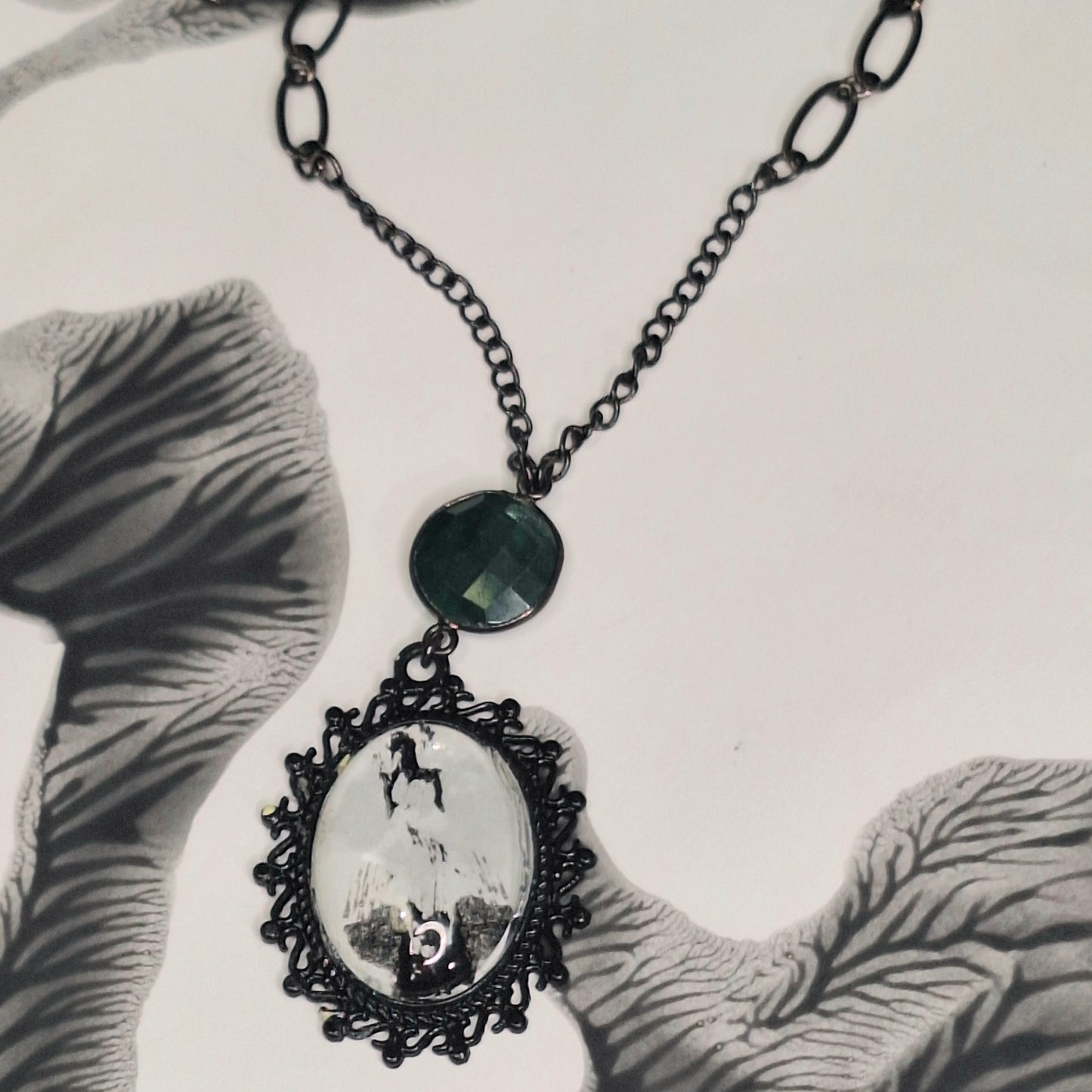 Rorschach Test II. Emerald & Ink Blot Pendant Necklace. Handmade. One-of-a-kind.