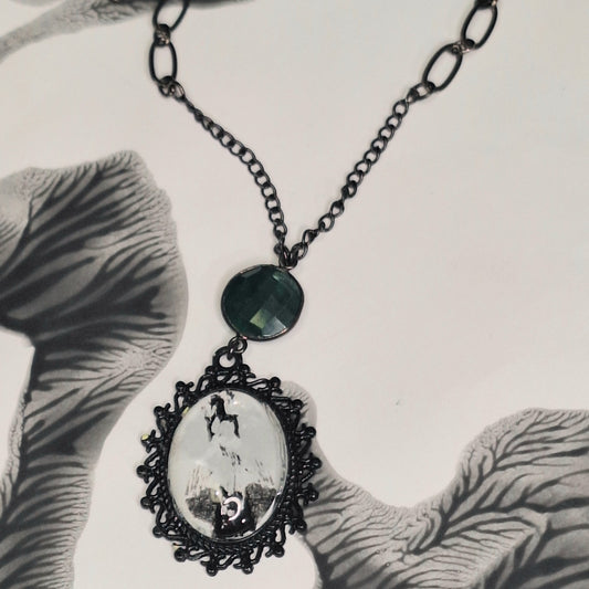 Rorschach Test II. Emerald & Ink Blot Pendant Necklace. Handmade. One-of-a-kind.