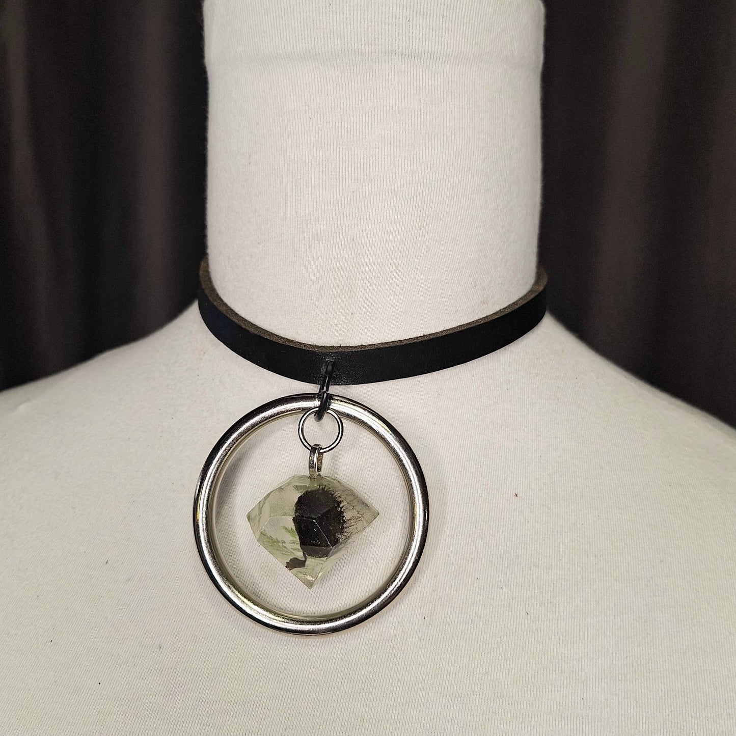 Silver O-ring leather necklace with Venus Fly Trap resin jewel pendant.