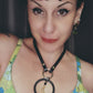 Luna Eclipse Statement Necklace. Leather, steel, Moonstone. Handmade.