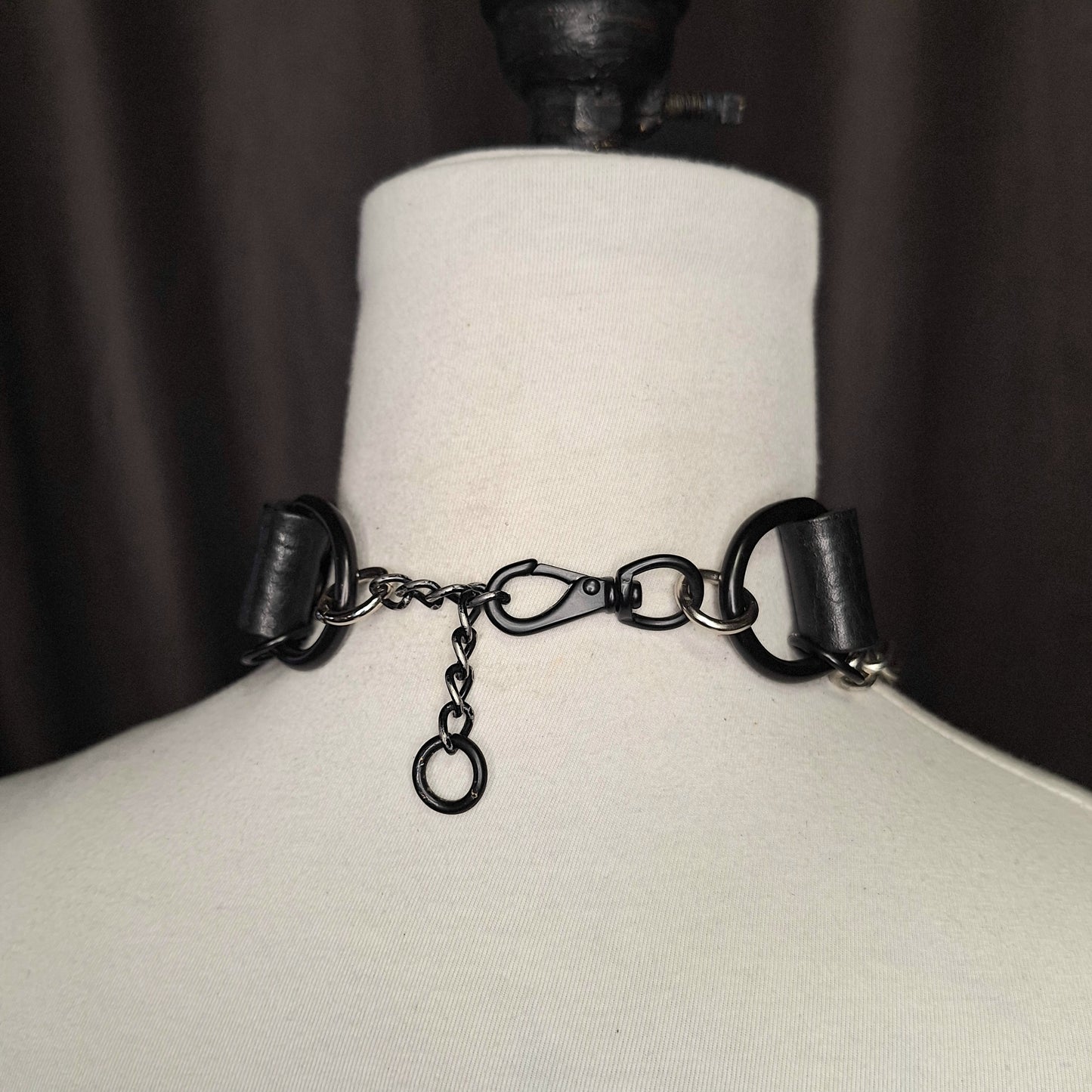 The Joannie. A black leather and silver curb chain, layered necklace. Handmade.