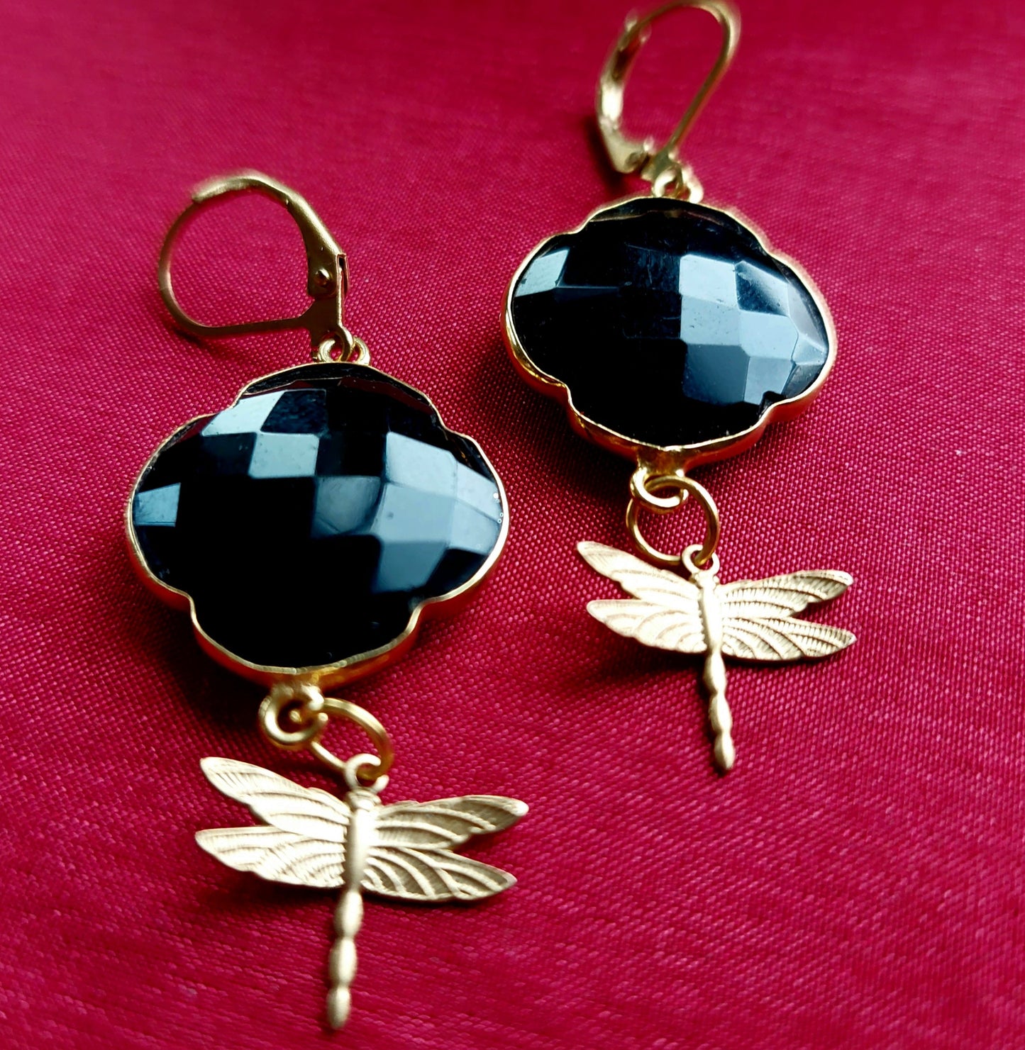 Onyx and dragonfly earrings.
