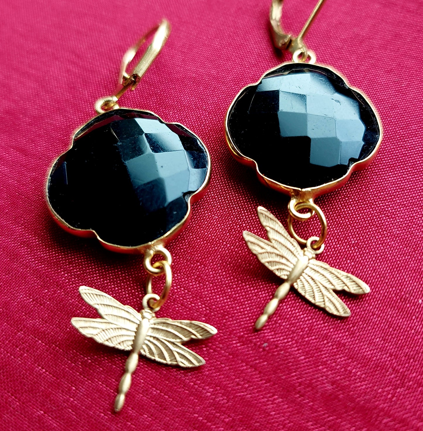 Onyx and dragonfly earrings.