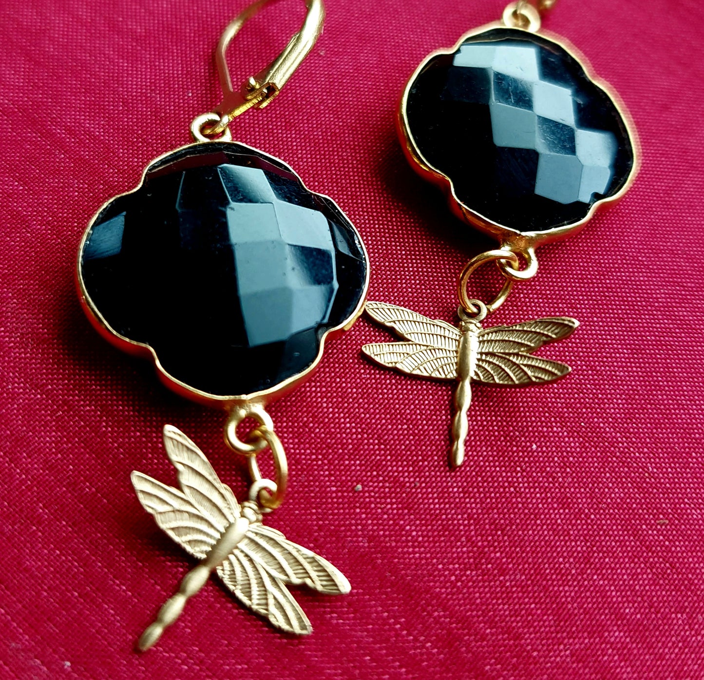 Onyx and dragonfly earrings.