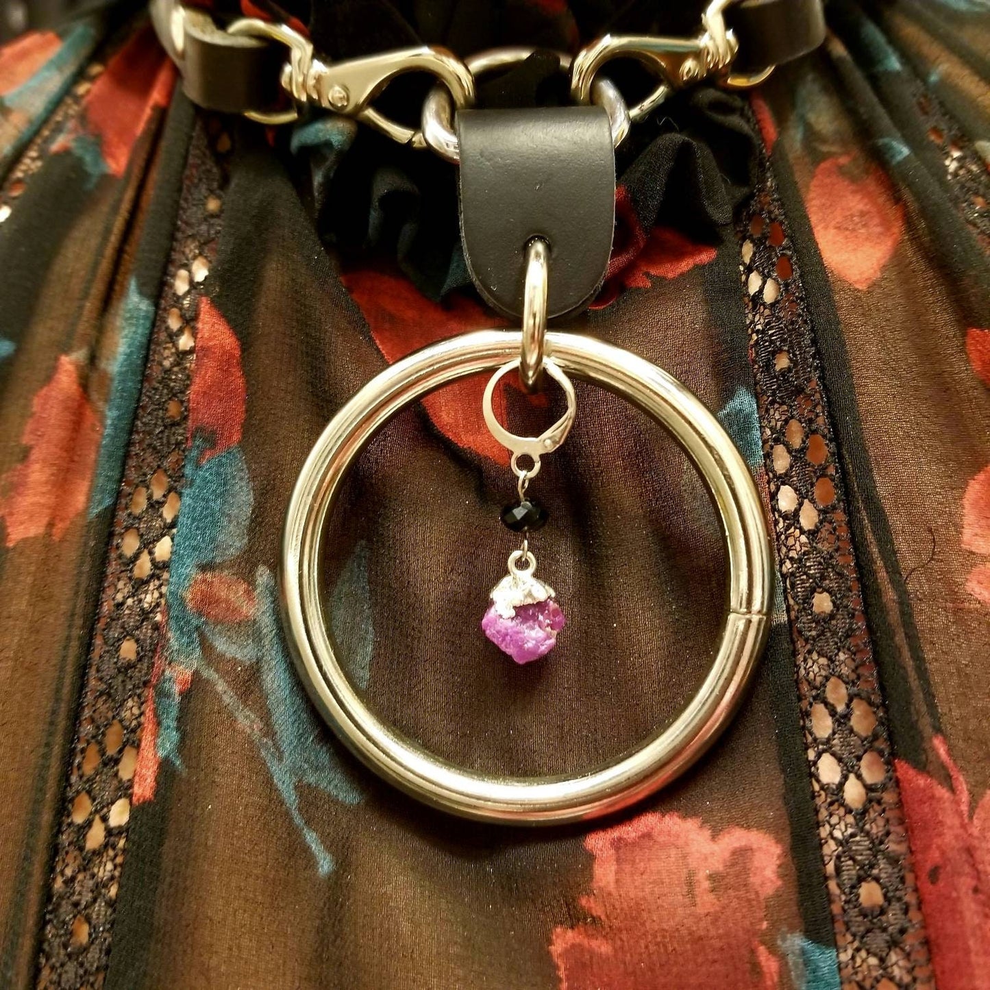 Unisex O-ring and leather add-on to Midnight Ruby leather collars. Adorn with your personalized charm collection, designed to mix and match.