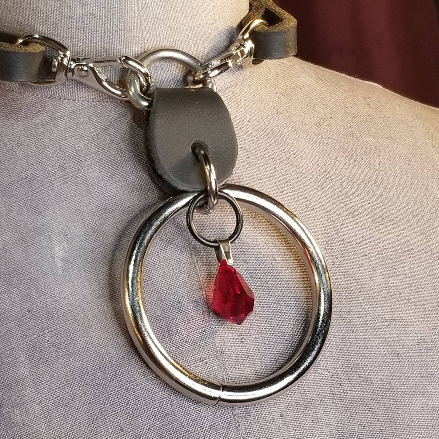 Miss Ruby Red Crystal & Silver Oring Choker. Chic Goth style.